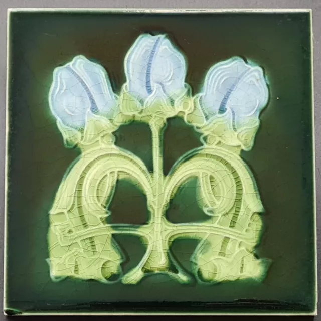 Art Nouveau Fireplace Green Majolica Tile Floral Design T & R Boote 1907 AE3