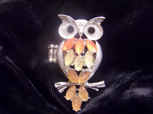 Large Red Yellow Orange Owl Ring Flex Band Elastic Jewelry Bird Animal stretch