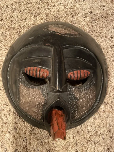 African Tribal Mask Hand Carved Wood Wall Decor Art Wooden Face  12”