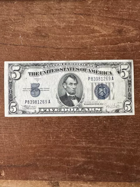 1934 C $5 Federal Reserve Note Five Dollar Blue Seal Bill P Serial UNCIRCULATED!