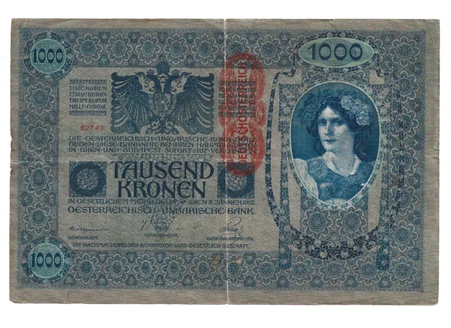 Preowned- Austro-Hungary 1000 Tausend Kronen 1902 Banknote