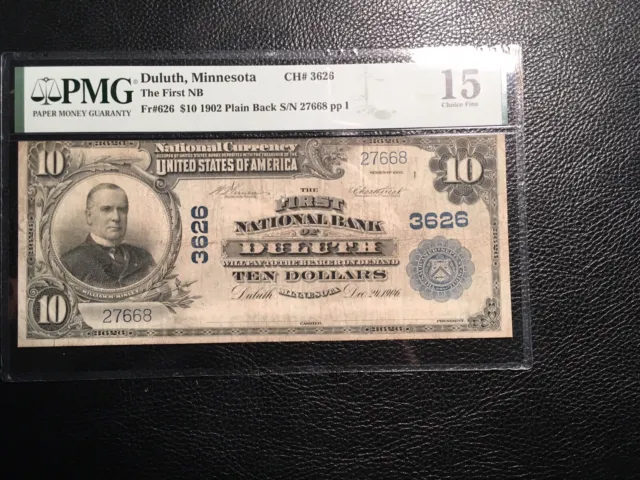 1902 National Bank Note Duluth Minnesota PMG 15 Fine