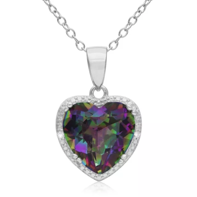 Women 925 Sterling Silver Necklace Chain Amethyst Mystic Crystal Heart Pendant