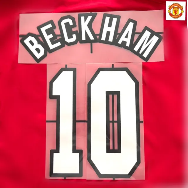 Manchester United BECKHAM #10 set di nomi 1996/97 calcio flock trasferimento di calore
