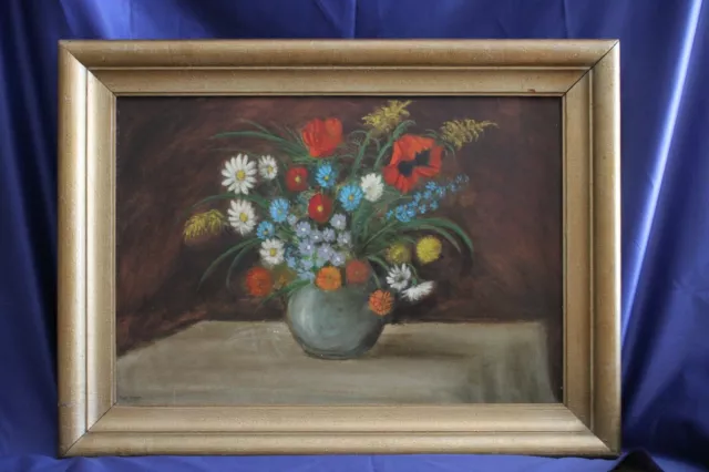 Dipinto olio su tavola con cornice Natura Morta Vaso Fiori Germania XX secolo