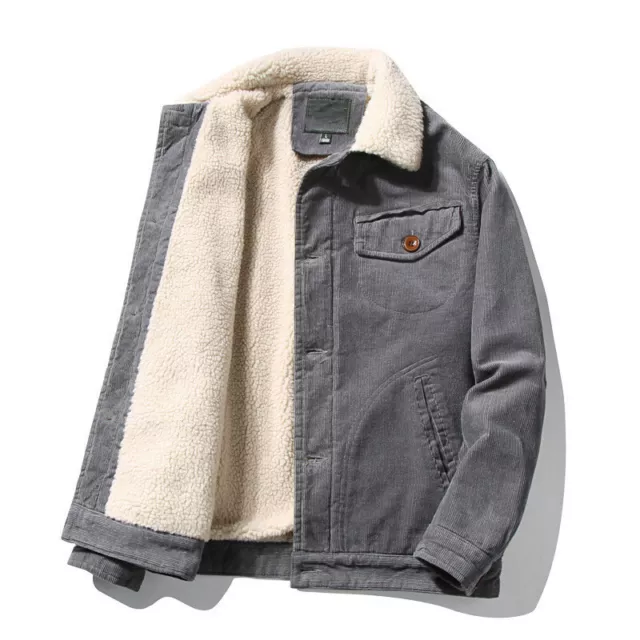 Mens Corduroy Fur Fleece Lined Casual Winter Warm Coat Trucker Jacket Outwear