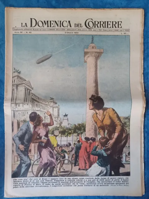 Domenica del Corriere dischi volanti UFO su Roma 3 ottobre 1954 anno 56 N.40