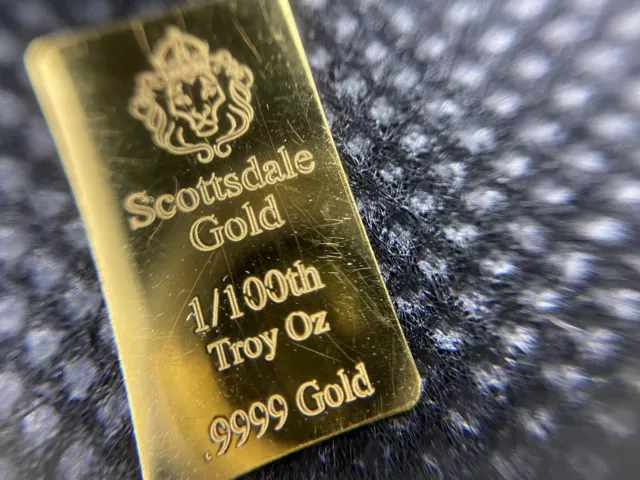 Sparkling Fractional Gold Bullion: 1/100 oz .9999 Gold Bar by Scottsdale