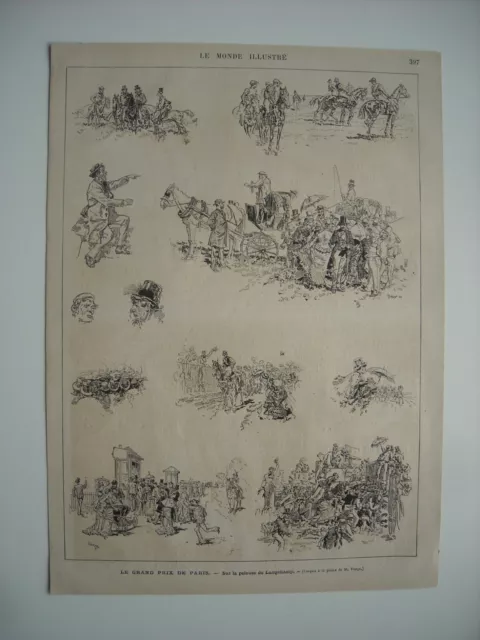 Gravure 1876. Le Grand Prix De Paris. Sur La Pelouse De Longchamps.