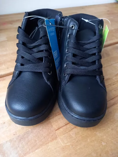 Boys Black School Shoes Boots Padded Collar Zip Fastening size 1 BNWT NEW rrp£14