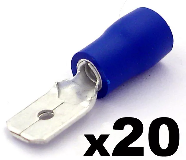 20x Blue Male 6.3mm Spade Connector Insulated Crimp Terminals Electrical Wiring