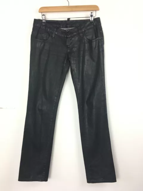 DSQUARED2 Womens Jeans Black Shiny Coated Straight Leg 40 W30 L31 Low Rise Studs