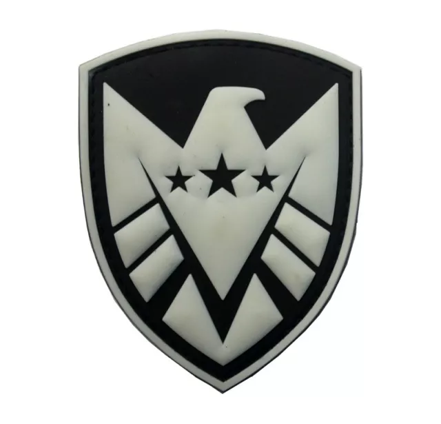 3D Pvc S.h.i.e.l.d. Badge U.s. Shield Glow In Dark Rubber Hook Loop Patch White*