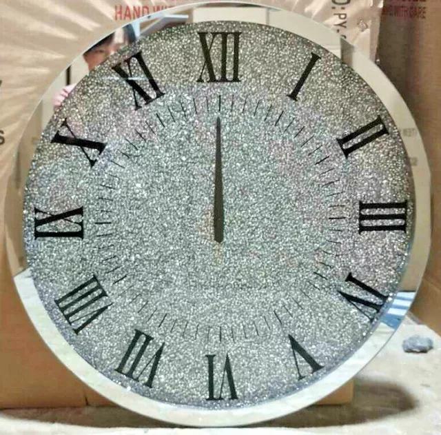 Silver Crushed Diamonds Wall Clock Bling Stylist Modern Italian 60cm 3