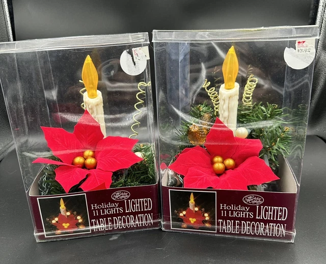 VINTAGE HOLIDAY LIGHTED Table Decoration Kmart Candle Christmas 8” Set