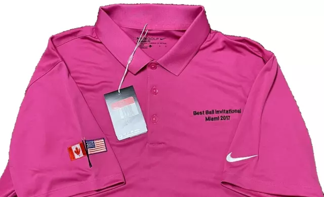 Nike Golf Polo Shirt Men’s Size Large Dri Fit Short Sleeve Casual Pink Logos New