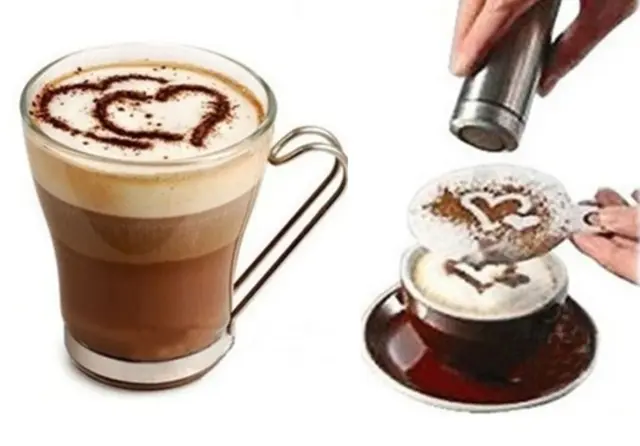 16 Stück - Kaffee Cappuccino Kakao Motiv Schablonen - Milchschaum Deko -