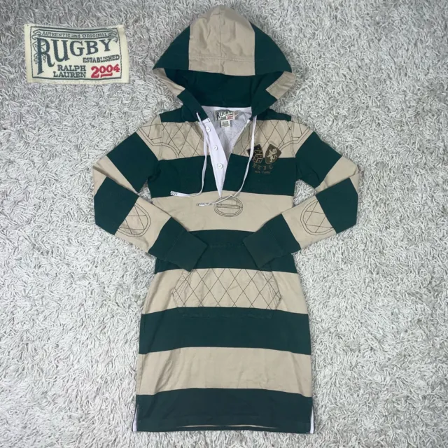 VTG Polo Ralph Lauren Women’s Quilted Rugby Crest Logo Hooded Shirt Dress XS
