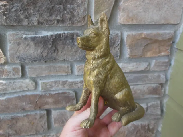 Vintage 7" Solid Brass German Shepherd Dog Figure Figurine