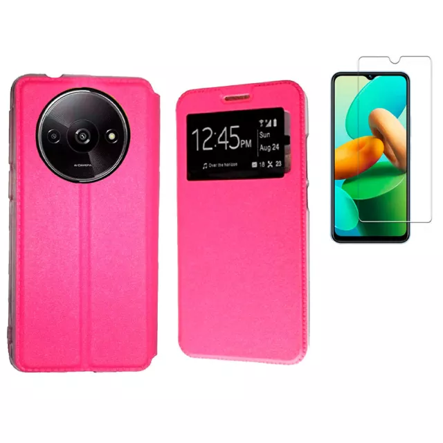 Funda Para Xiaomi Redmi A3 2024 Rosa Libro Ventana + Protector Cristal 5D o 9H