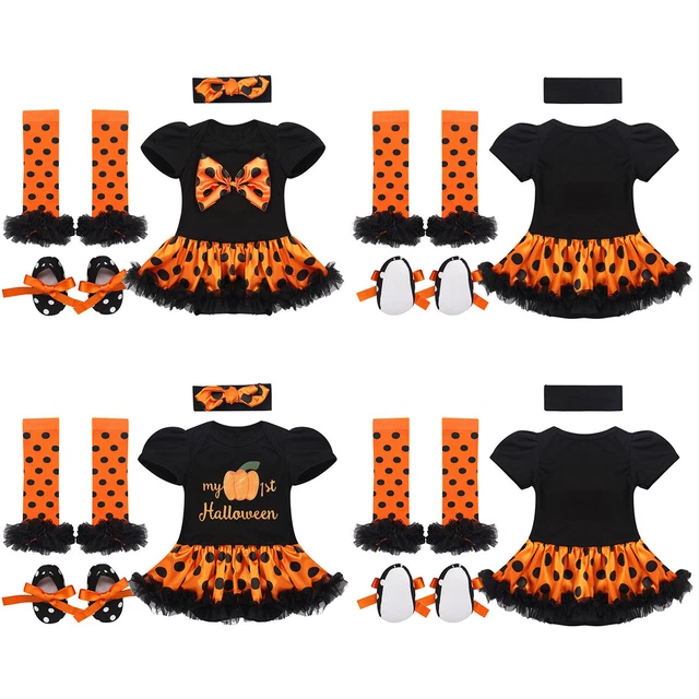 Infant Baby Girl 4Pcs Tutu Romper Headband Leg Warmer Shoes Set Halloween Outfit