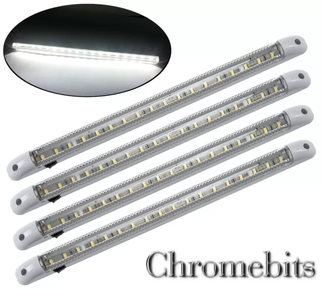 4 x Marine White LED 12 volt Interior Strip Lamp Light Bar Boat Motorhome