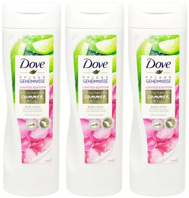 3x Dove Body Lotion SOMMER RITUAL 250ml Körperlotion Rosenwasser-Duft Aloe Vera