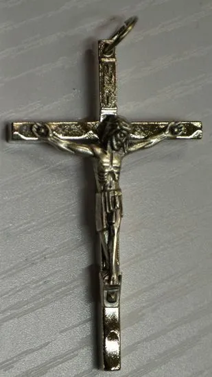 Crucifix, 48mm Silver Tone Metal Corpus & Cross, Made In Italy, Tracked Post