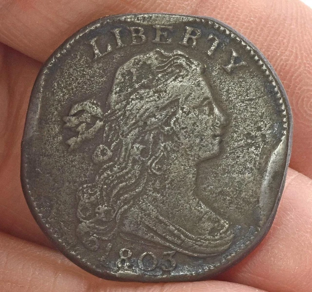 RAW 1803 Draped Bust Large Cent bent edges but sharp easy to read details