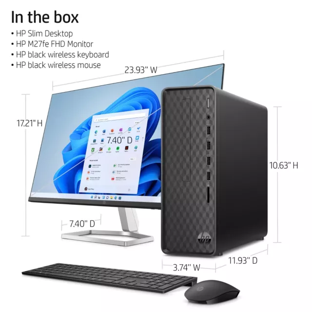 New HP S01 Slim Desktop PC & 27" Monitor 10th Gen Core I3 3.70ghz 16GB 256GB SSD