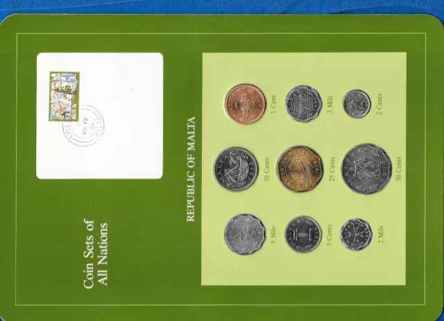 Coin Sets of All Nations Malta w/card 1972-1982 2 & 3 Mils 1982 UNC 2 cent 1982
