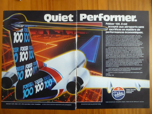 5/1988 Pub Fokker Aircraft Fokker 100 Regional Airliner Original French Ad