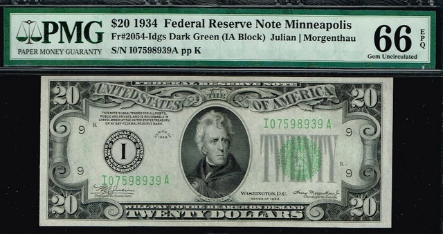 TOP POP NOTE. $20 1934 Minneapolis DGS FRN. PMG 66 EPQ.