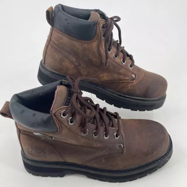 SKECHERS MENS WORK Safety Boots Round Toe Brown Leather Lace Up Ankle 8 ...