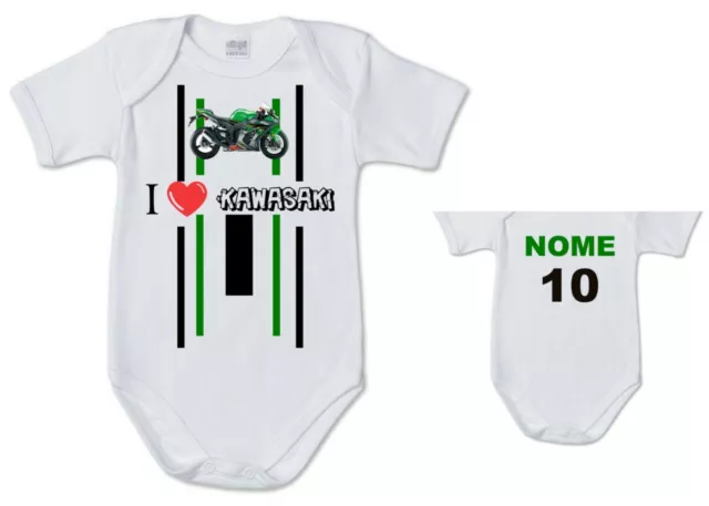 body tuta bimbo neonato Kawasaki logo moto cotone stampa nome numero bambino