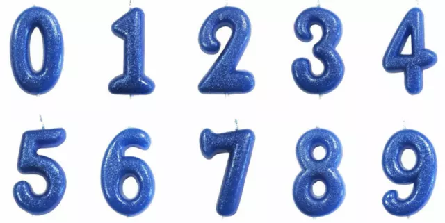 Blue Glitter Age Number Candle Birthday Party Cake Topper Celebration Decoration