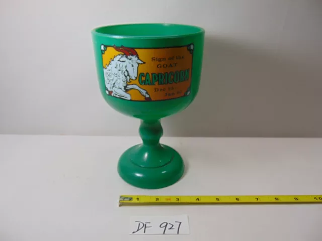 Mid Century Tiara Glass Green Sign of the Goat Capricorn Zodiac Goblet 8" Tall