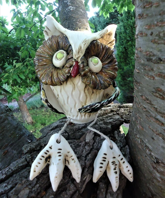 KERAMIK EULEUHU GARTENSTECKER Kantensitzer Vogel Garten Deko Figur