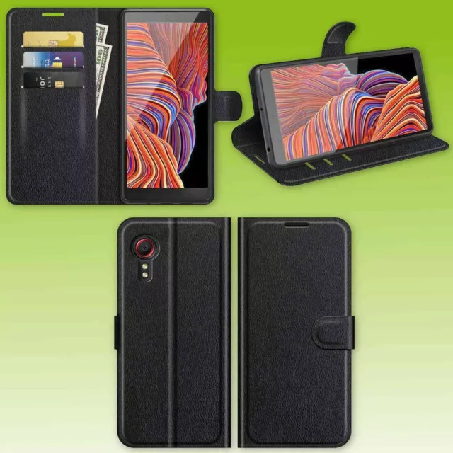 Für Samsung Galaxy Xcover 5 Smart Handy Tasche Schwarz Etuis Kunst-Leder Hülle