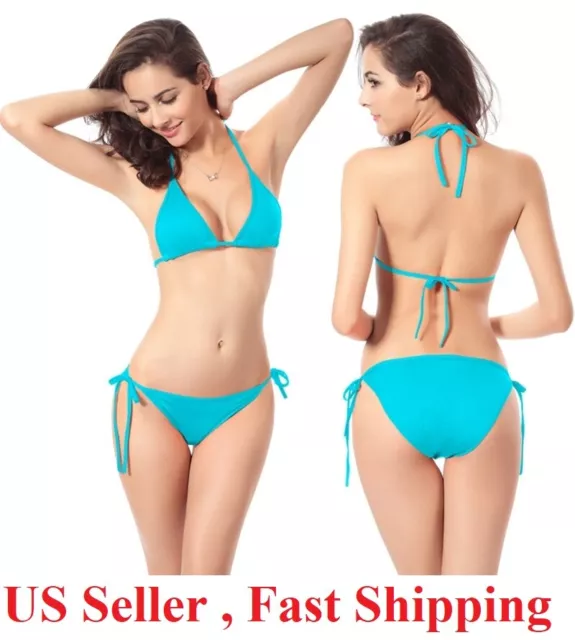 New Sexy Mini Bikini Shiny Women Brazilian G-String Set Thong Swimwear  Swimsuits