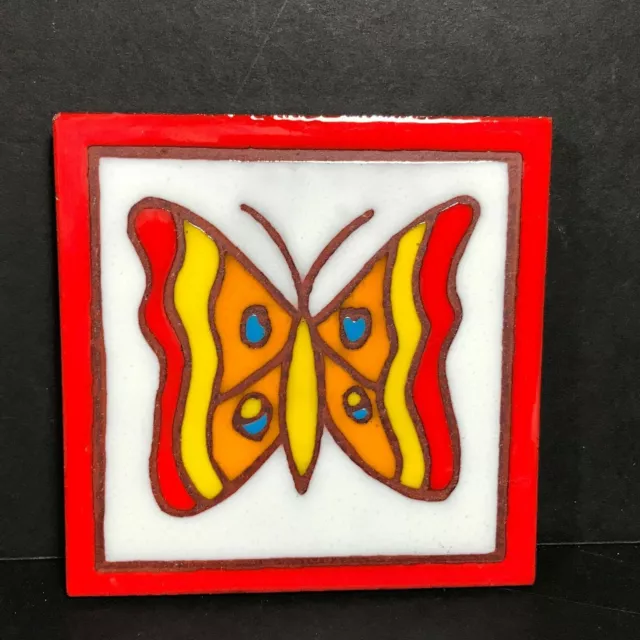 Vintage Butterfly trivet terracotta Ceramic tile wall hanging 1970s kitsch groov