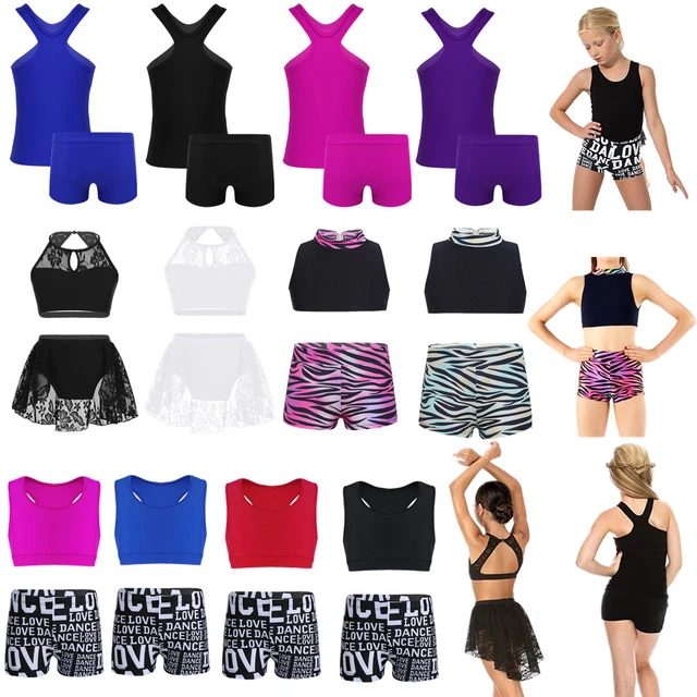 Girls Kids Gymnastics Dance Crop Tank Top+Shorts Set Athletic Dancewear Swimwear
