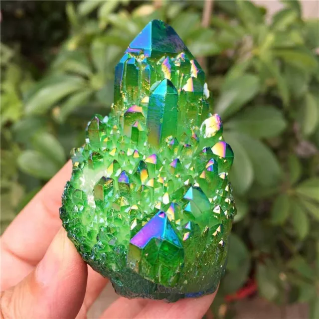 50g Natural Aura Green Titanium Stone Quartz Crystal Cluster Specimens Healing