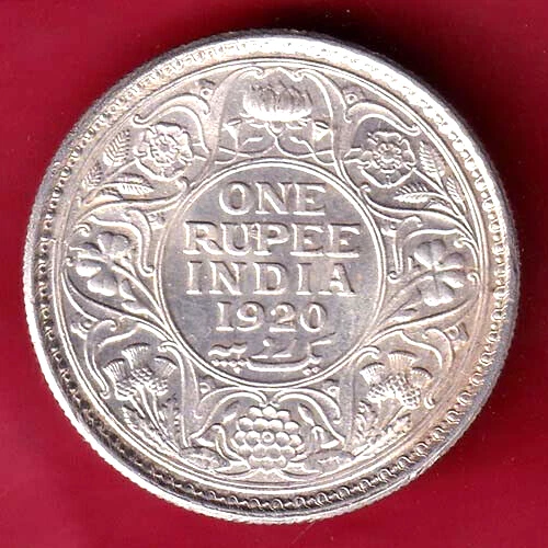 British India 1920 George V One Rupee Beautiful Silver Coin #V14