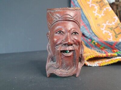 Old Chinese Carved Wooden Face with Inlaid …beautiful collection and display pie 3