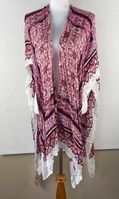 NWT Michael Stars Wrap Scarf Pink White Bandana Print Viscose