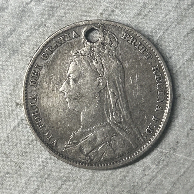 1890 Great Britain 1 Shilling JUBILEE VICTORIA SILVER Holed (FB4300)