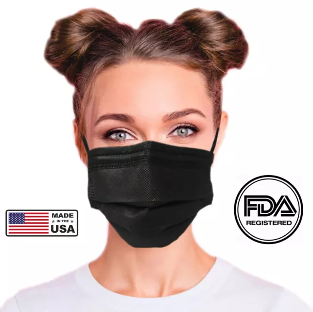 Made in USA 50 PCS Black Color Face Mask Mouth & Nose Protector ASTM LEVEL 3