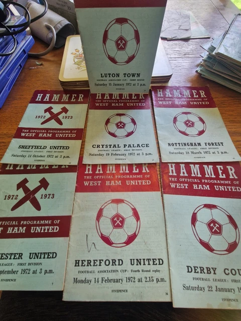 7 West Ham United Programmes 1972. Retro. Inc Vs Man Utd, Derby, Nott Forest