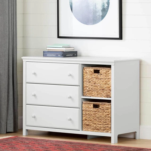 South Shore Dresser Cotton Candy Rectangle Particle Board 3-Drawer Pure White